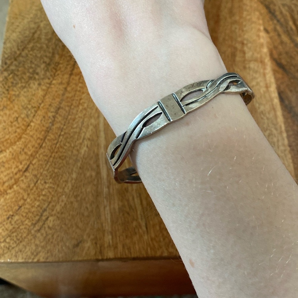 🖤 VTG Sterling Silver 925 Twist Design Open Cuff Bracelet Mexico Texaco